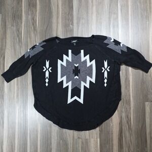 Express Women Southwestern Intarsia Knit Sweater Black White XS Oversized Scoop